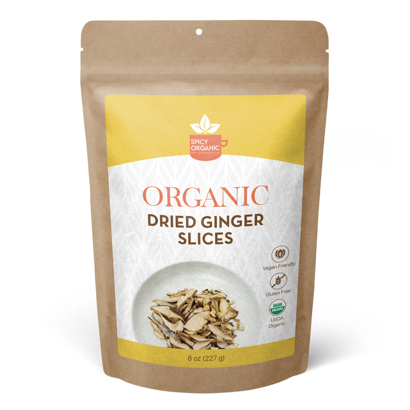 SPICY ORGANIC Dried Ginger Slices - 100% Pure USDA Organic - Non-GMO, Gluten-Free - Natural Seasoning Choice - 21 Servings Per Container..