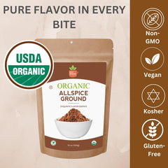 Organic Allspice Ground - Certified USDA organic- Allspice Powder Seasoning for Baking, Marinades, Pickling, Stews, Sauces, and Beverages