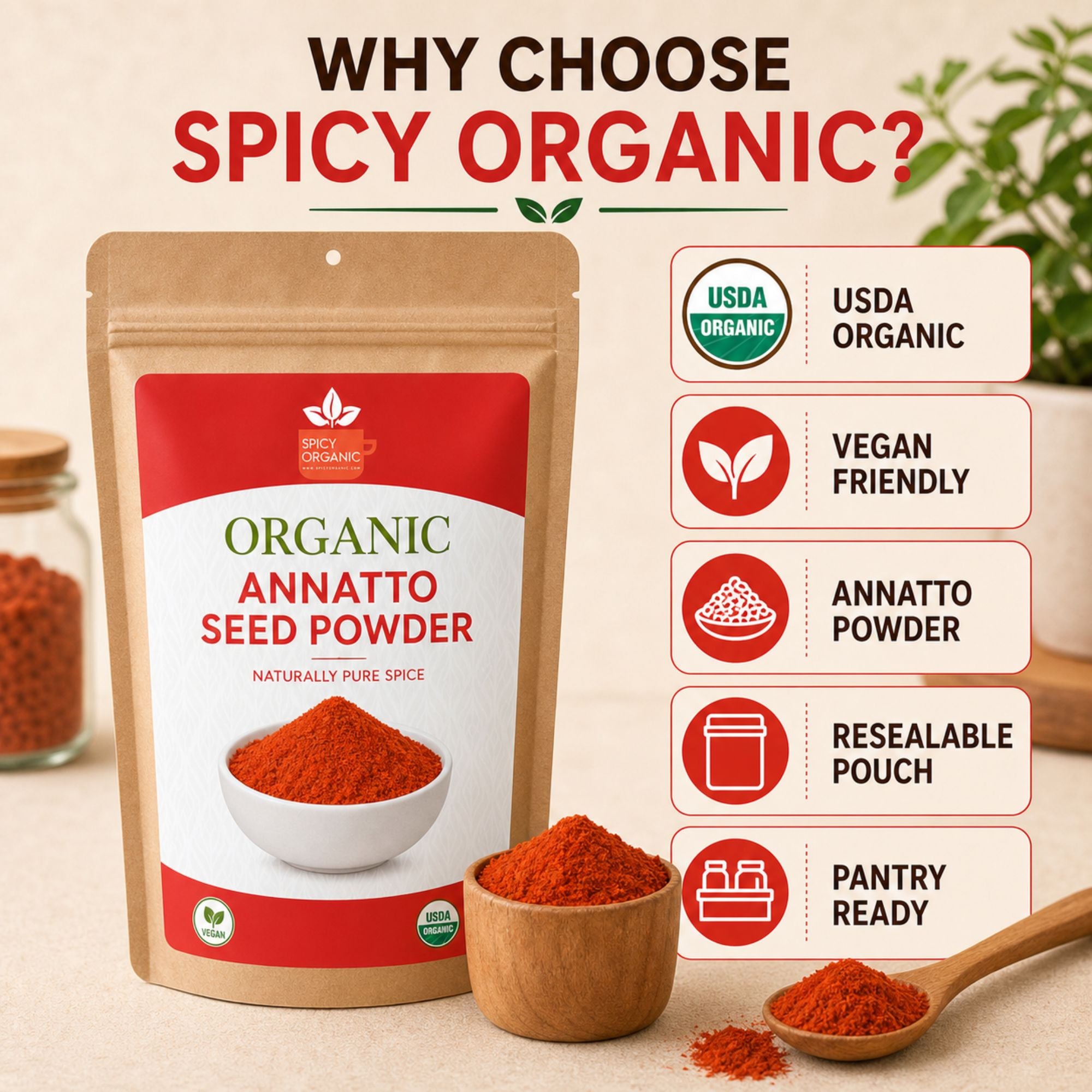 Anato Powder Organic Annatto Powder | Achiote | USDA Organic | Spicy Organic