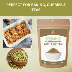 Organic Cut & Sifted Cardamom – USDA Certified Organic- Pure Flavor Boost for Beverages, Cooking & Baking