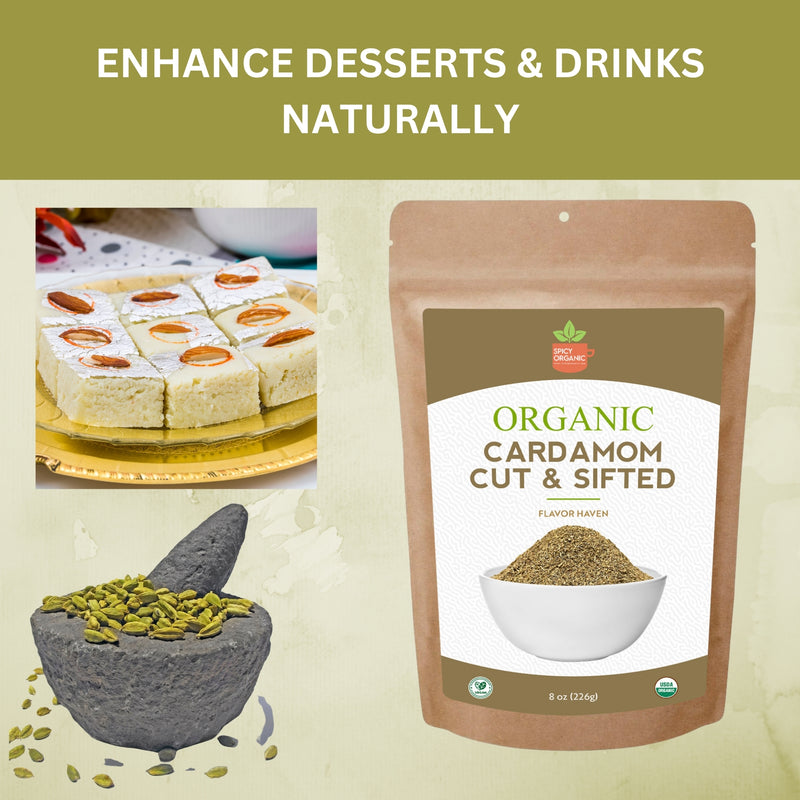 Organic Cut & Sifted Cardamom – USDA Certified Organic- Pure Flavor Boost for Beverages, Cooking & Baking