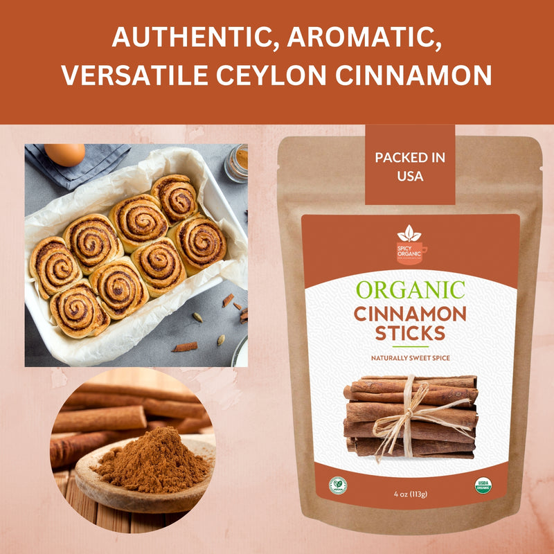 Organic Ceylon Cinnamon Sticks – 3.5-Inch True Cinnamon Quills from Sri Lanka, USDA Organic & Kosher Certified, Non-GMO, Premium for Baking, Beverages & Crafts