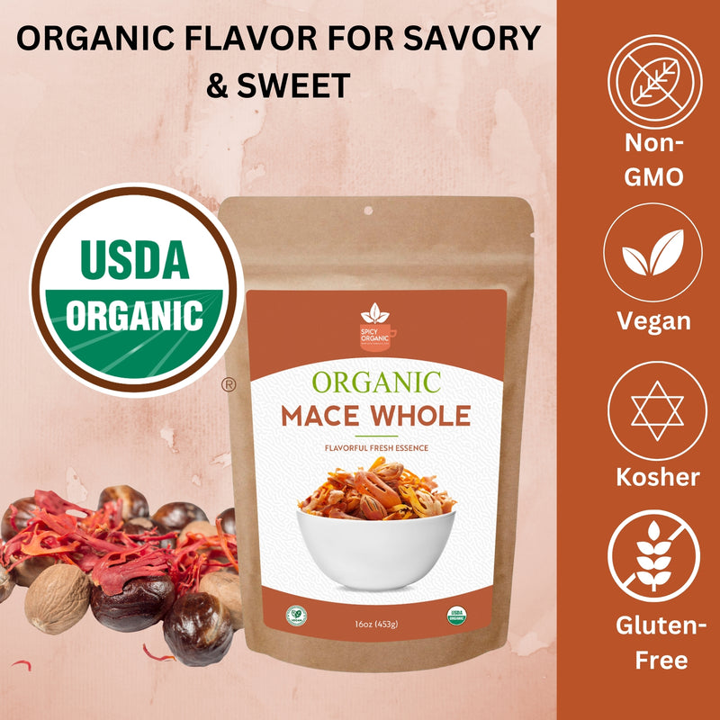 Organic Whole Mace Spice – USDA Certified Organic- Aromatic Spice for Gourmet Dishes