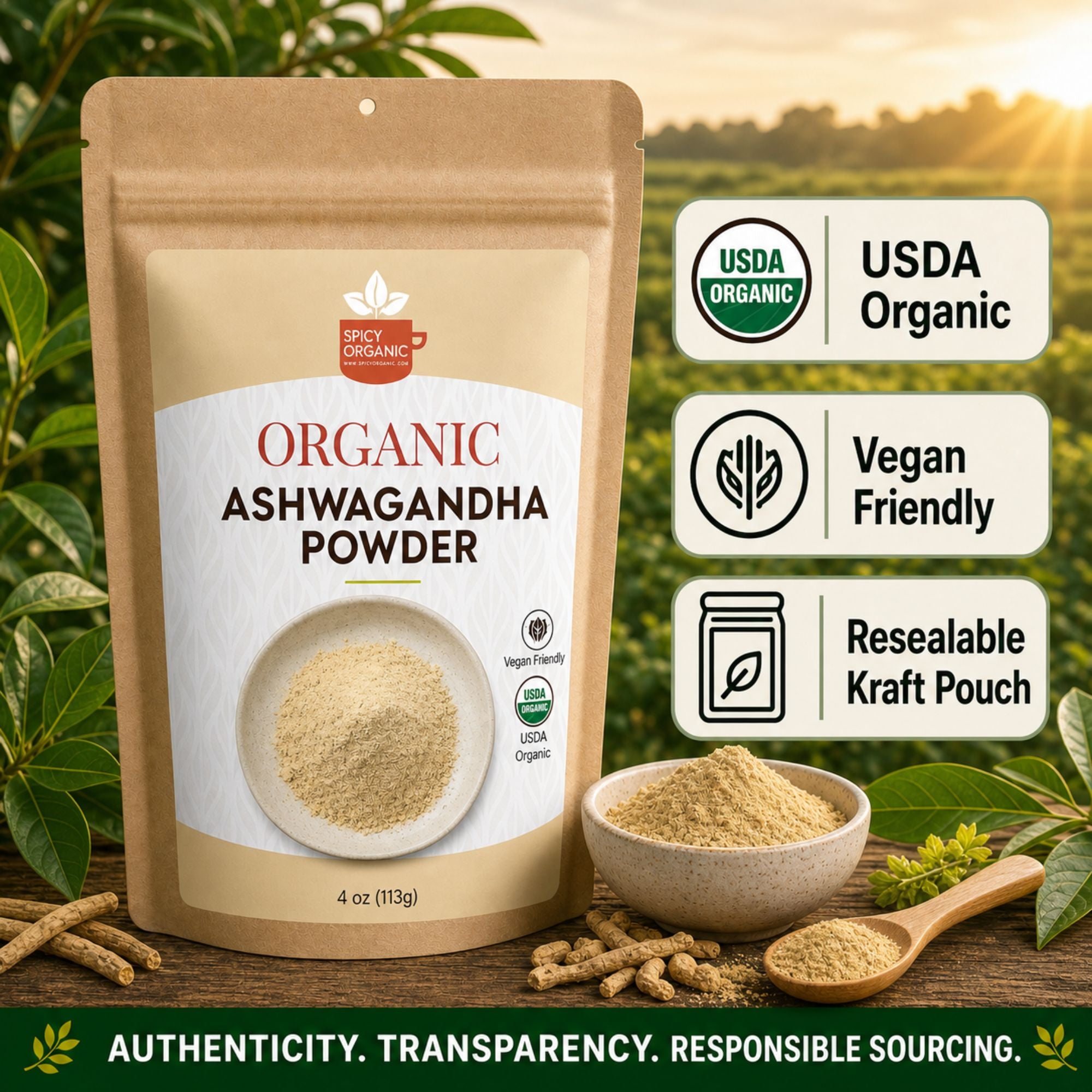 Spicy Organic Ashwagandha Powder — USDA Organic