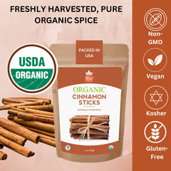 Organic Ceylon Cinnamon Sticks – 3.5-Inch True Cinnamon Quills from Sri Lanka, USDA Organic & Kosher Certified, Non-GMO, Premium for Baking, Beverages & Crafts