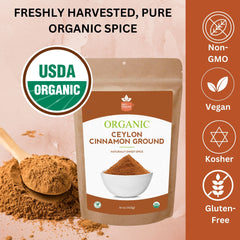 Organic Ceylon Cinnamon Powder – Premium Ground True Cinnamon from Sri Lanka, USDA Organic & Kosher Certified, Non-GMO, Gluten-Free