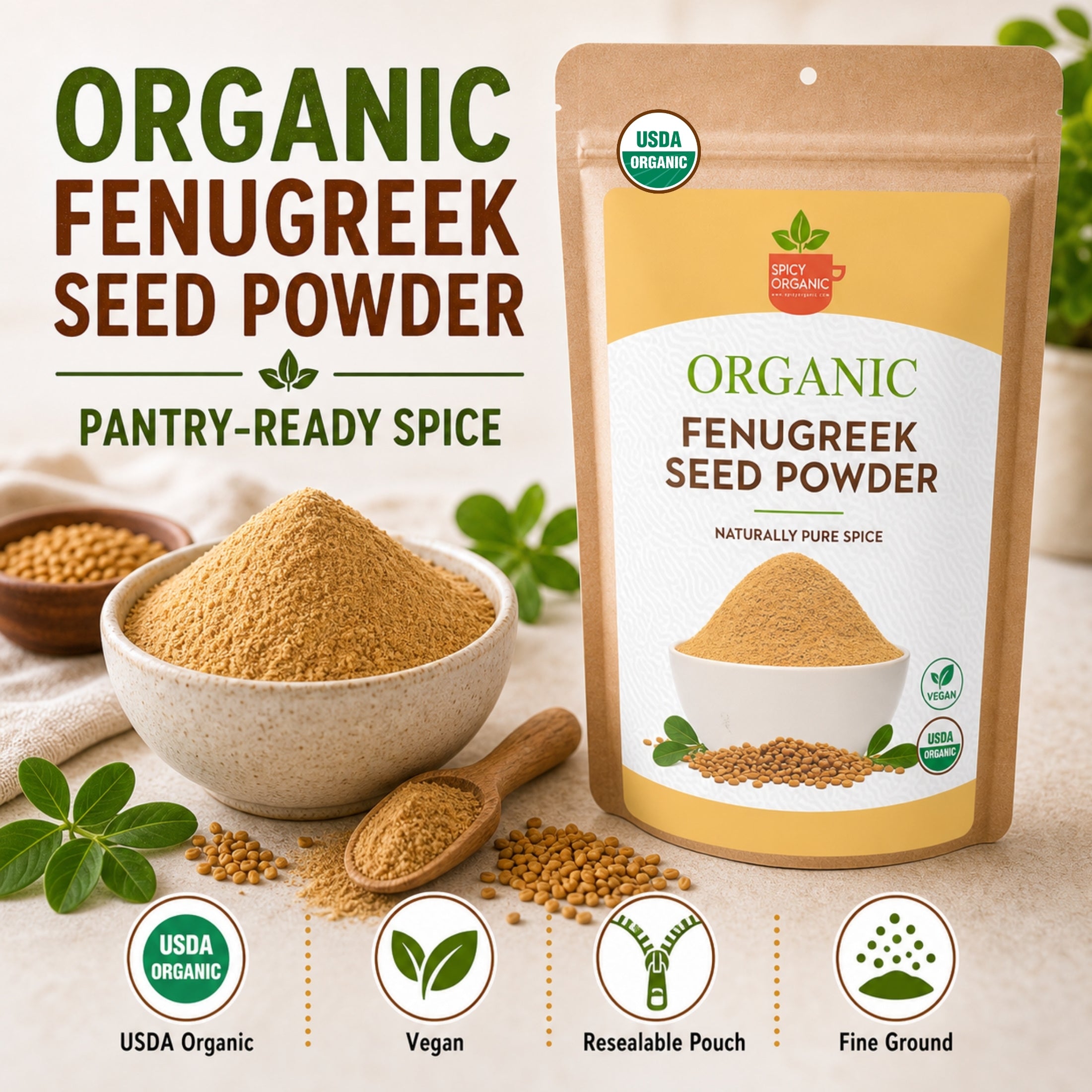Fun Greek Powder Organic Fenugreek Seed Powder (Methi Powder) | USDA Certified Organic ...