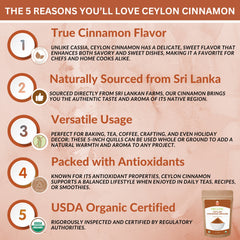 Organic Ceylon Cinnamon Powder – Premium Ground True Cinnamon from Sri Lanka, USDA Organic & Kosher Certified, Non-GMO, Gluten-Free