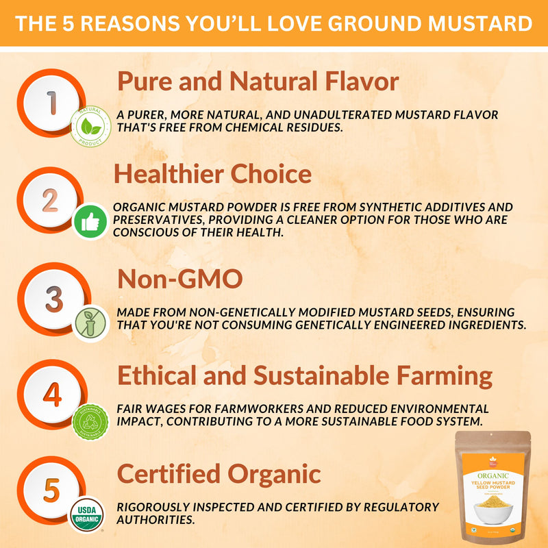 Organic Indian Yellow Mustard Seed Powder- Certified USDA Organic - Ground from Dried Organic Seeds