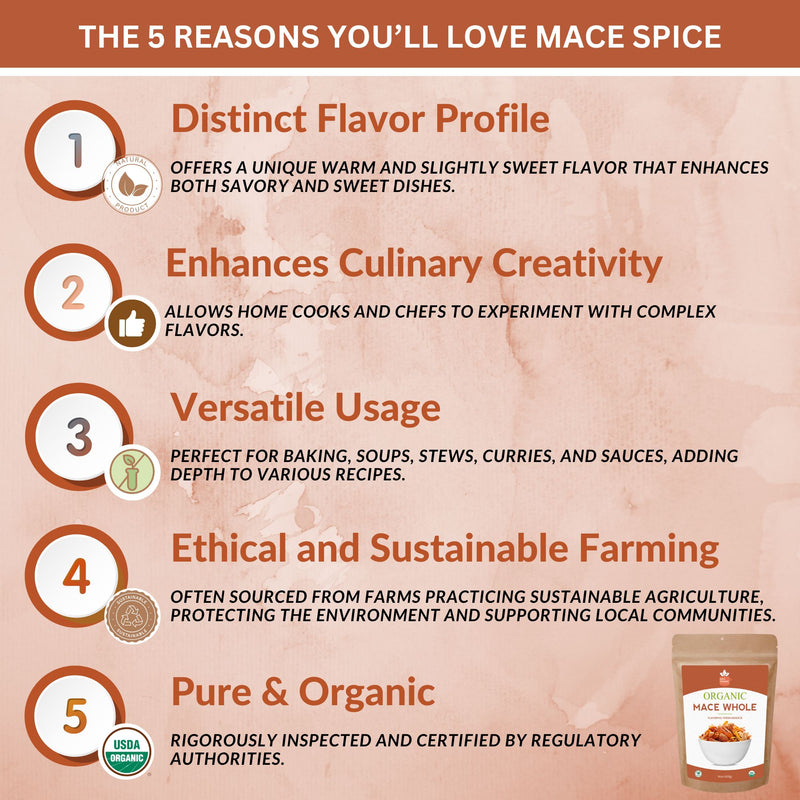 Organic Whole Mace Spice – USDA Certified Organic- Aromatic Spice for Gourmet Dishes