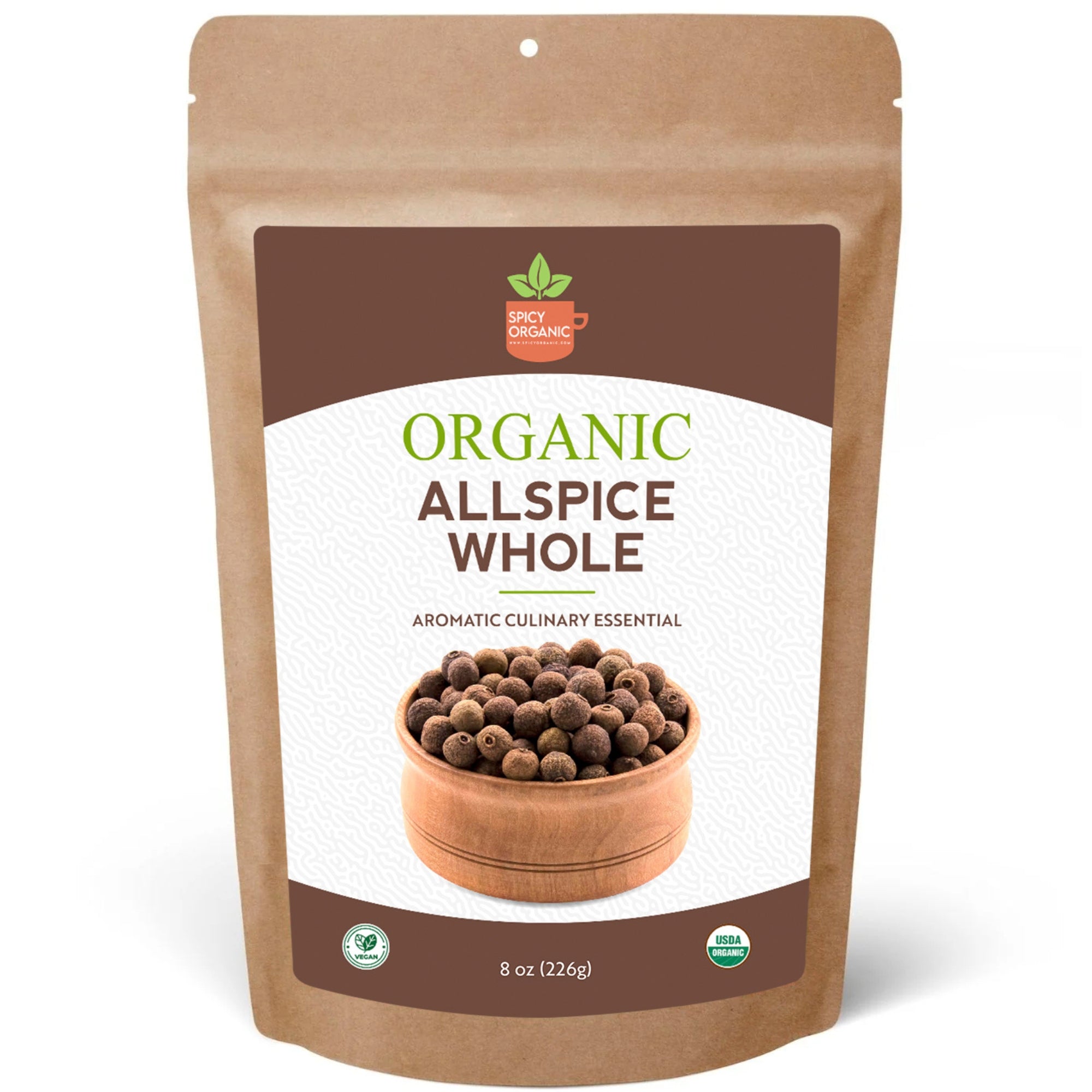 Organic Allspice Whole Berries- Certified USDA Organic- Allspice Seasoning for Baking, Marinades, Pickling, Stews, Sauces, and Beverages, Size: 8 oz.