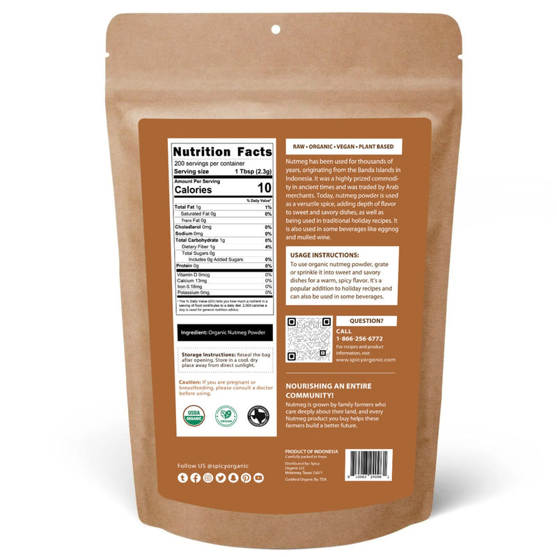 Organic Nutmeg Powder - USDA Organic- Versatile Ground Nutmeg Spice for Sweet and Savory Culinary Creations