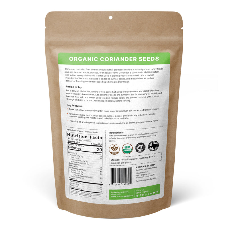 SPICY ORGANIC Coriander Seed - 100% Pure USDA Organic - Non-GMO - Best Use For Many Traditional Curries..