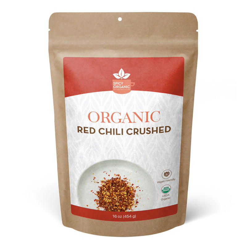 SPICY ORGANIC Crushed Red Chili Flakes - 100% USDA Certified Organic - Non-GMO - Spicy Touch On Pizza & Soups..