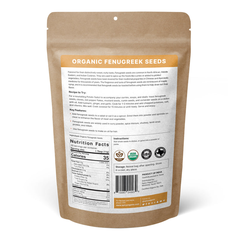 SPICY ORGANIC Fenugreek Seeds - 100% Pure USDA Organic - Non-GMO - Fenugreek Seeds For Hair Growth.