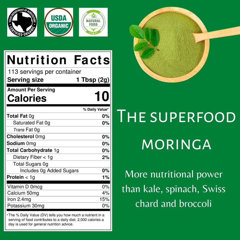 Organic Moringa Powder - Superfood Boost for Smoothies, Tea, and Cooking - Rich in Vitamins and Minerals