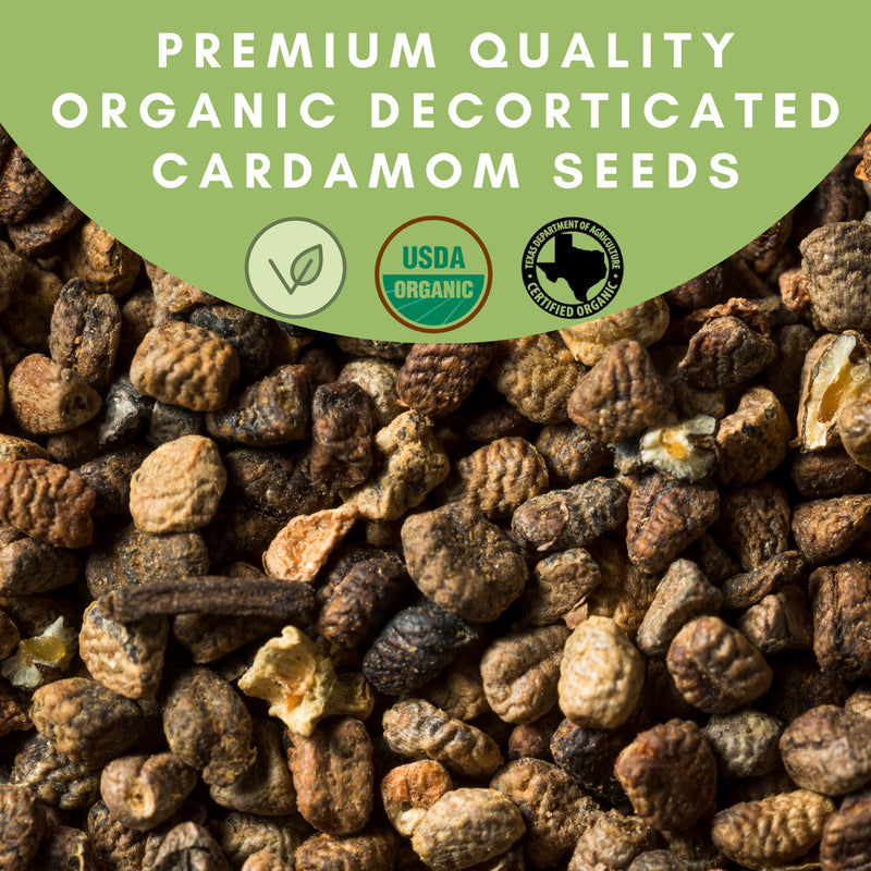 Organic Decorticated Cardamom Seeds-add warm, sweet, and slightly citrusy flavor to your culinary creations, such as curries, desserts, teas, and coffee.